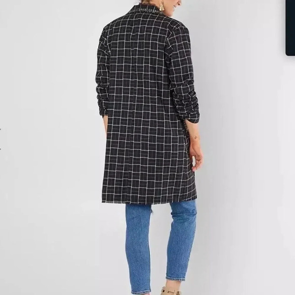 Gimmicks by BKE plaid embellished long jacket Blazer Navy Women’s size S - Picture 2 of 12